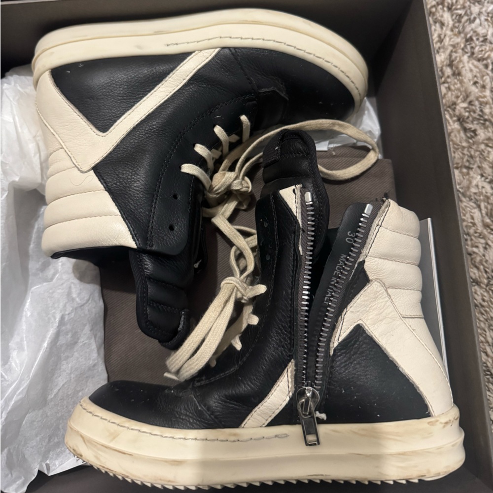 Rick Owens little kid 30 Black and White Geobasket sneaker